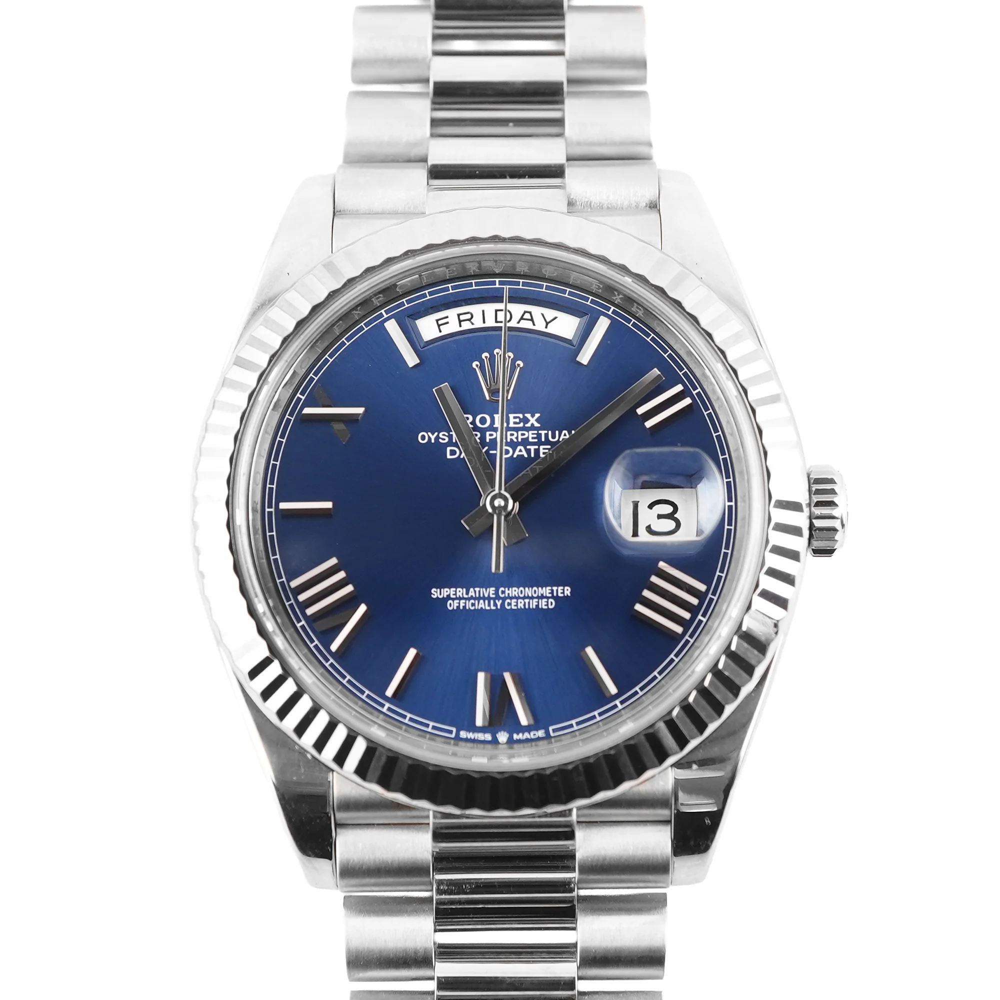 Day-Date 40 mm / White Gold Blue - Roman